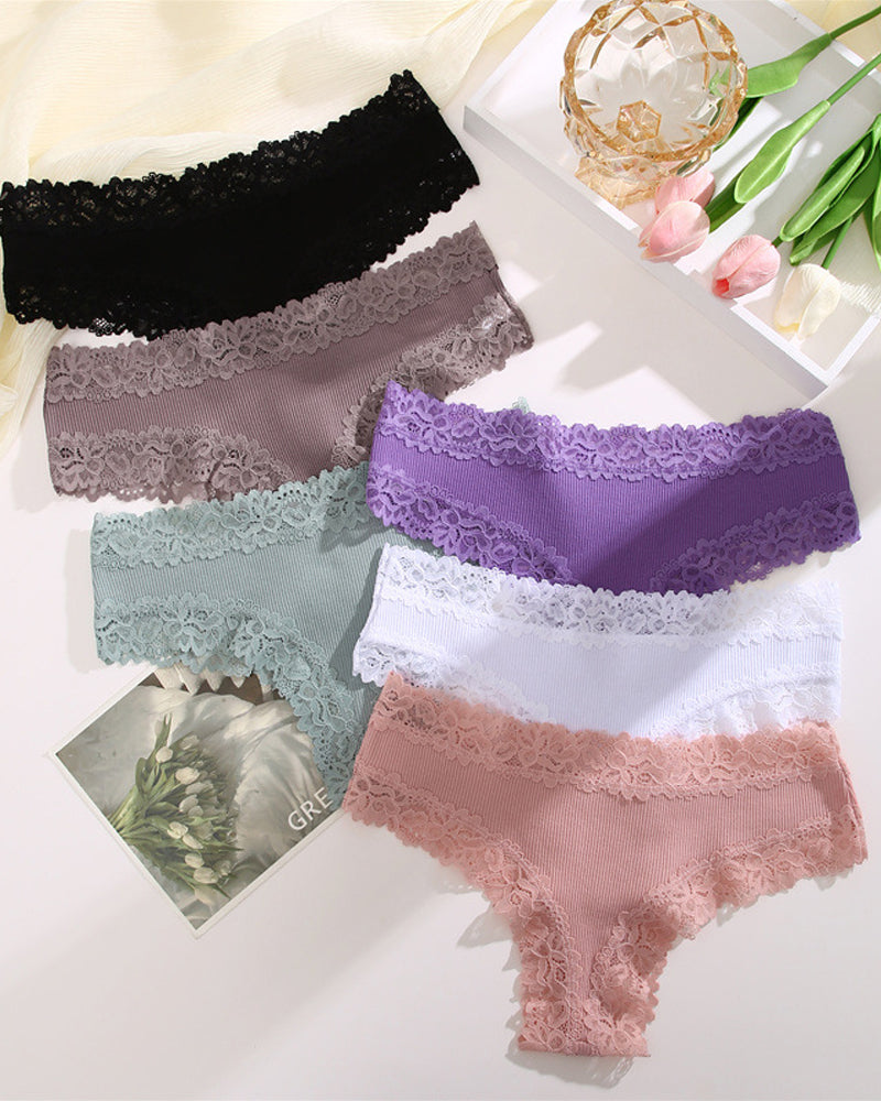 Ribbed Cotton Lace Mid-Rise Panty (9 Pack)