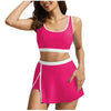 Color-Block Skirted High-Waist Bikini Set