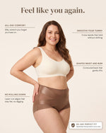 Sculpting brief features: all-day comfort, smooths tummy, shapes waist, no rolling down