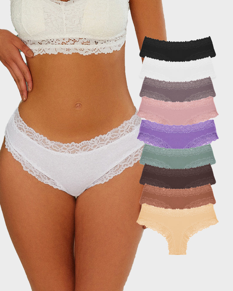 Ribbed Cotton Lace Mid-Rise Panty (9 Pack)