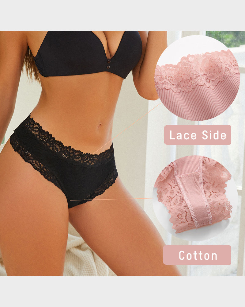 Ribbed Cotton Lace Mid-Rise Panty (9 Pack)
