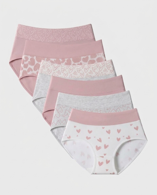 Soft Cotton Heart Print High-Waist Panties (6 Pack)