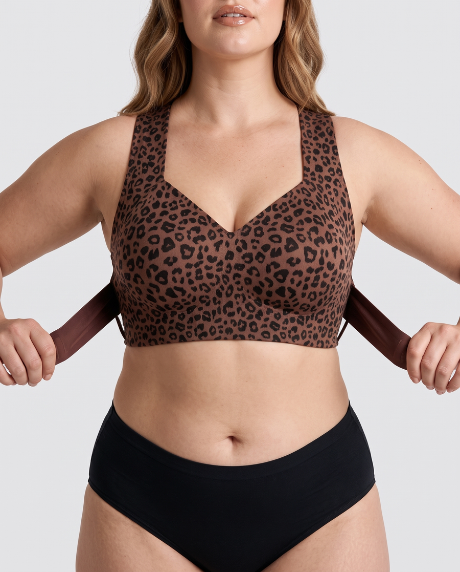 Posture Corrector Wireless Jelly Bra in leopard with posture straps