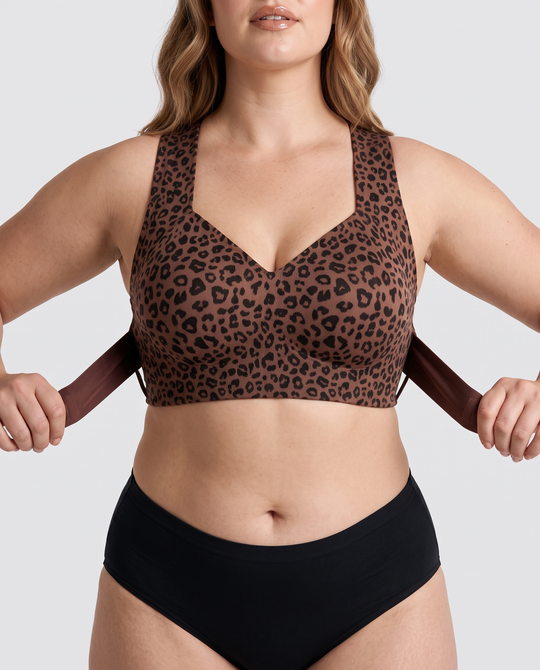 Posture Corrector Wireless Jelly Bra in leopard with posture straps