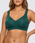 Smooth Back Full Support Jelly Bra in green on a curvy model