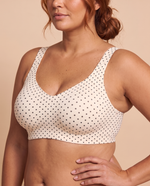 IsoLift Full Coverage Comfort Jelly Bra in Cream White with Black Polka Dot