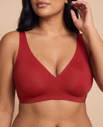 Seamless Deep V Push-Up Wireless Bra in Red