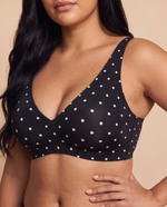 Seamless Deep V Push-Up Wireless Bra in Black Polka Dot