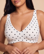 Seamless Deep V Push-Up Wireless Bra in White Polka Dot