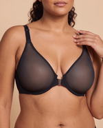 Front Closure Mesh Support Bra in Black